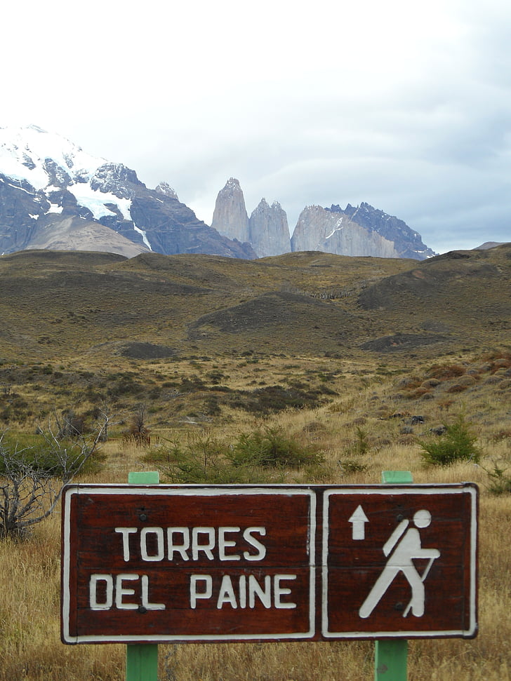 Torres del Paine, Berge, Verzeichnis, Schild, Wandern