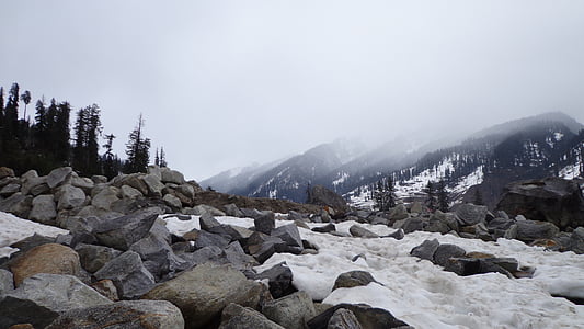 Гималаи, горы, Зима, туман, пейзаж, Манали, Химачал-Прадеш