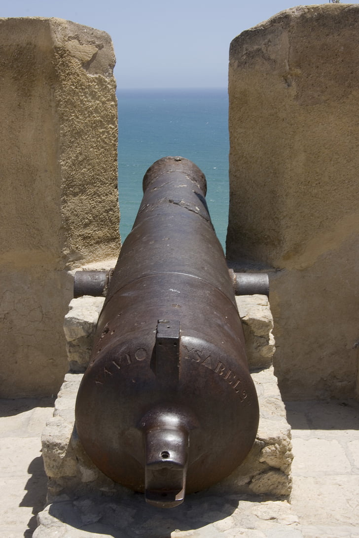 cannon, alicante, castle, fortification, mediterranean, artillery, alicant