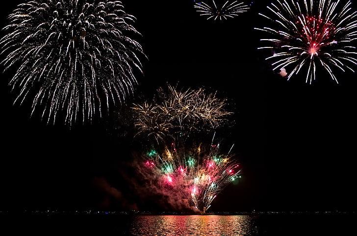 fireworks, night, celebration, holiday, independence, flash, evening