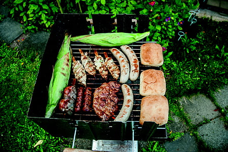 bratwurst, turkey, corn on the cob, barbecue, grilling, meat, eat