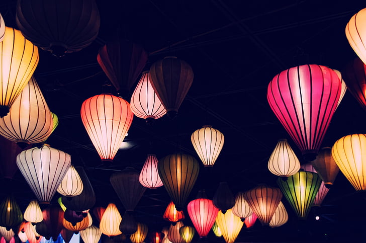 lampy, osvětlení, nostalgie, světlo, Stropní světlo, stín, čínské lucerny