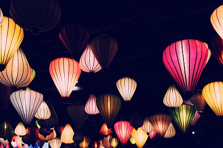 lamps, lighting, nostalgia, light, ceiling light, shadow, chinese lanterns