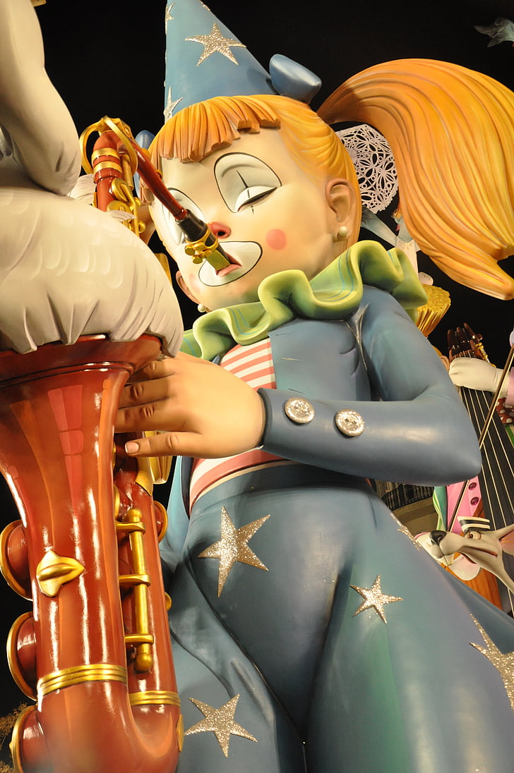 saksofon, Fallas, kiparstvo, ženska, dekle, cirkus, Saxo