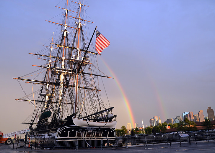 Burinieks, kuģis, USS Konstitūcijā, varavīksne, fregate, vēsturisko, debesis