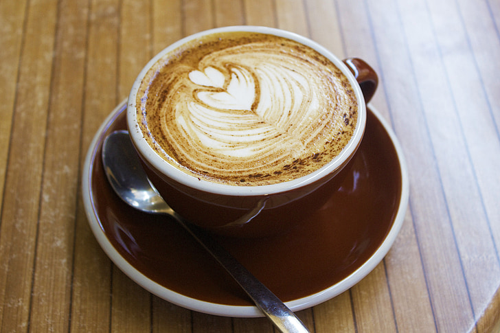 cafea, Cupa, cappuccino, pauză, mic dejun, inima, crema
