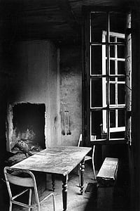table, chair, dining room, old, historically, window, abendstimmung