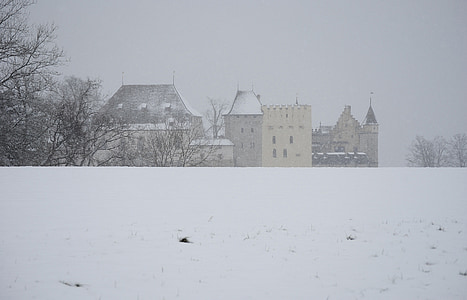 uždaros lenzburg, žiemą, sniego sujudimas, sningant, Habsburgų, žiemos įspūdžiai