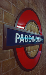 metro, signe, Londres, l'estació de, Paddington, transport, carrer