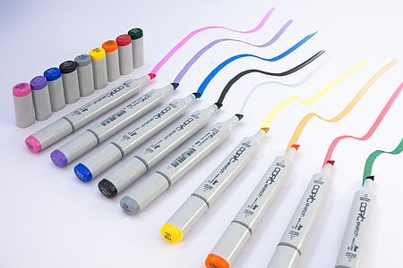 marker, felt tip pens, writing implement, character device, colorful, color, leave