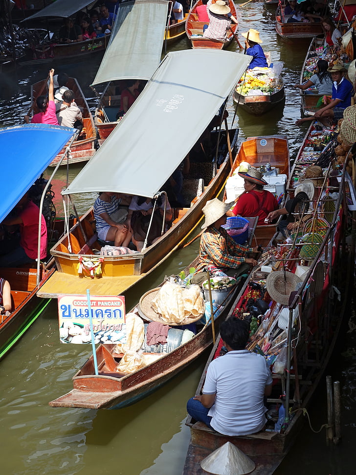 damnoen Saduak peldošo tirgus, Taizeme, tradicionālā, Bangkok, ūdens, tirgus laukums, cilvēki