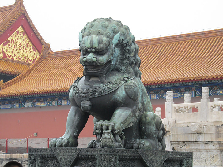 lejon, staty, koppar, skulptur, monumentet, Kina, templet