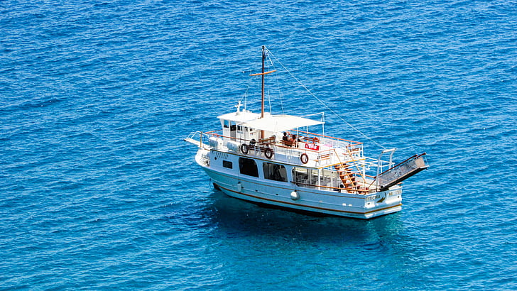 csónak, úszó, árnyék, tenger, nyári, kék, Görögország