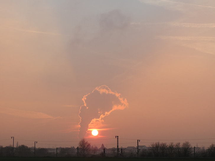 philippsburg, nuclear power plant, steam, sunset, rising, power supply, energy