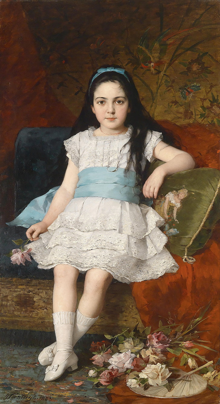 György vastagh, Mädchen, Kind, Porträt, Malerei, Öl auf Leinwand, Kunst