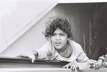 criança, Istambul, Taksim, escada em movimento, escada rolante