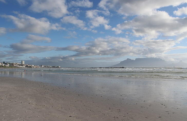 Gunung Table, Pantai, laut, awan, langit, Cape town, Afrika Selatan