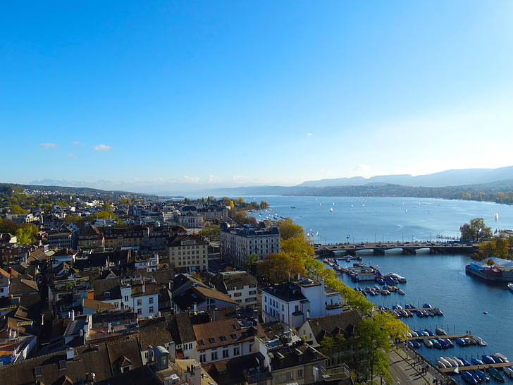 Zurich, ciudad, vista aérea, Centro de la ciudad
