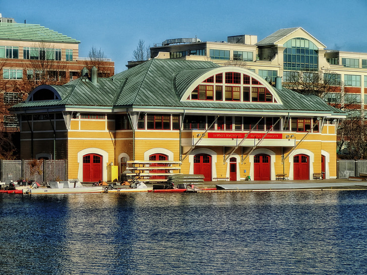 Boathouse, Cambridge, Massachusetts, Bay, Harbor, refleksioner, bygninger