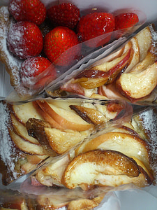 cake, strawberry, apple, cut, triangle, pie, food