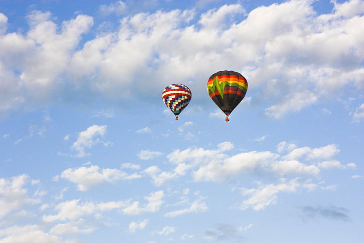 varmluftsballonger, Sky, ballong, färgglada, heta, luft, korg