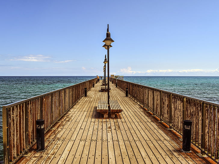 pier, dock, wooden, sea, horizon, horizon over water, wood - material