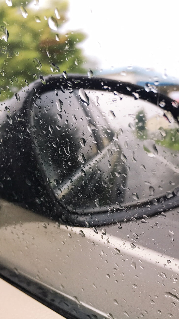 miroir, automobile, Il pleut