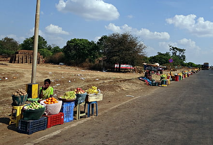 πωλητές φρούτων, hawker δρόμο, hubli, Ινδία, προμηθευτή, πωλούν, τοπική
