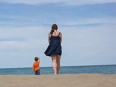 Beach, dieťa, dievča, chlapec, chôdze, vody, Ocean