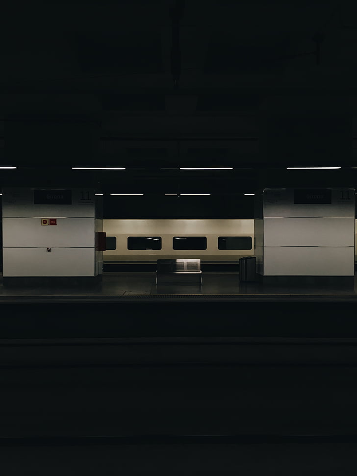 greyscale, foto, metro, stacija, ceļojumi, Transports, vilciens