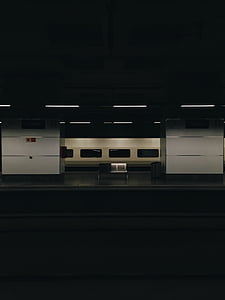 Greyscale, foto, kereta bawah tanah, Stasiun, perjalanan, transportasi, kereta api