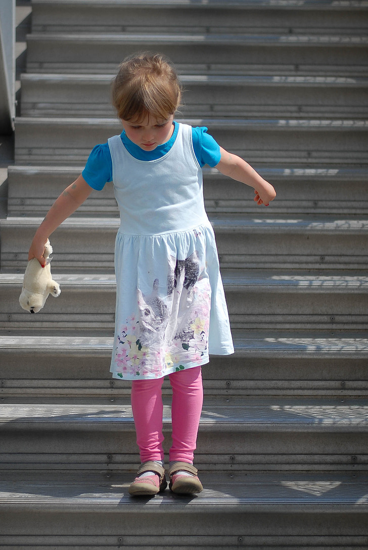 dieťa, schody, dievča, vzdialenosť, Hamburg