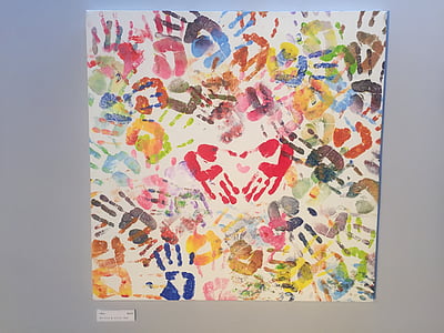 de palm van uw hand, tentoonstelling, diversiteit, kunst, Figuur, kleuren, afdrukken