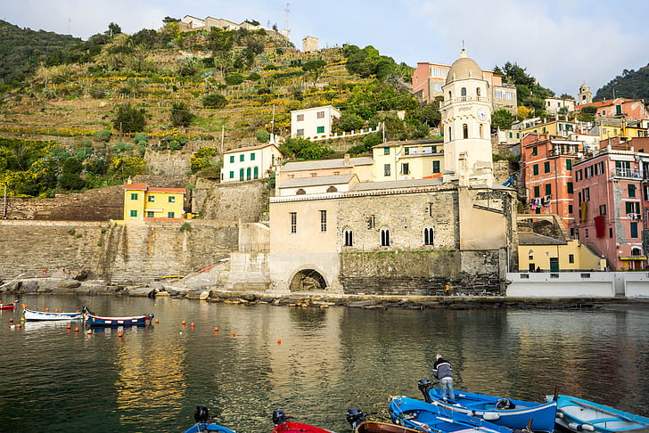 Cinque terre, Olaszország, építészet, mediterrán, Liguria, Európa, színes