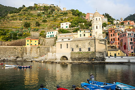 pobrežie Cinque terre, Taliansko, Architektúra, Stredomorská, Ligúria, Európa, farebné