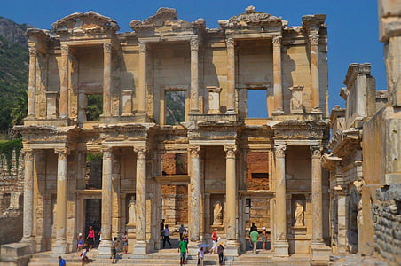 ephesus, library, turkey, ruin, ancient, architecture, stone