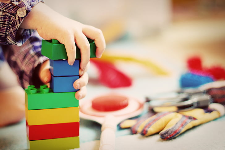 child, tower, wooden blocks, kindergarten, play, toys, children