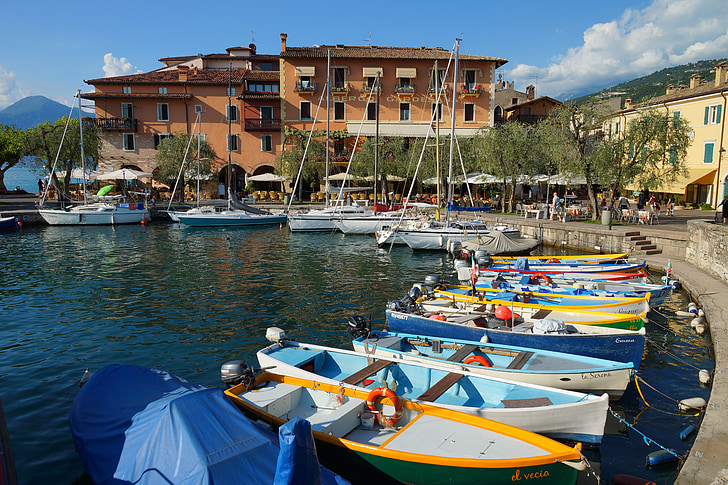 Gardesana, Garda, Port, Albergo, Italia, perahu