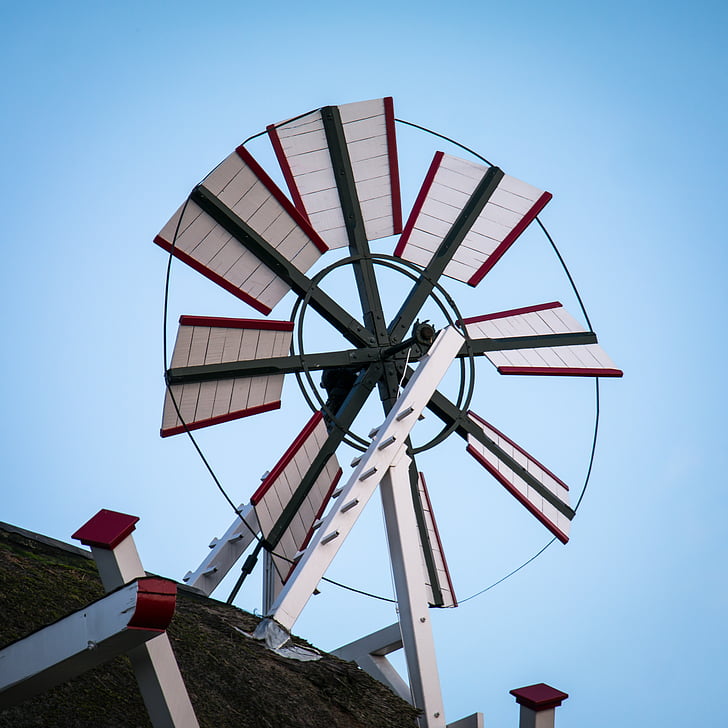 Pinwheel, viento, rueda, a su vez, molino de viento, cielo, azul