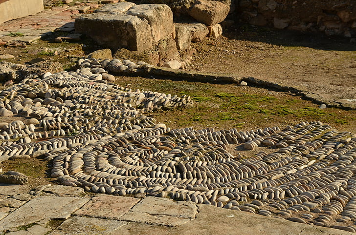 mosaico de, romano, motivo, Boulder, piedra, historia, Denia