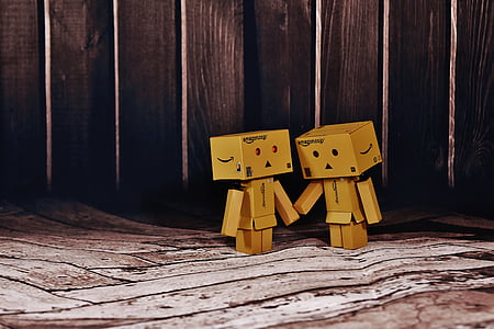 danbo, figure, together, hand in hand, love, togetherness, for two