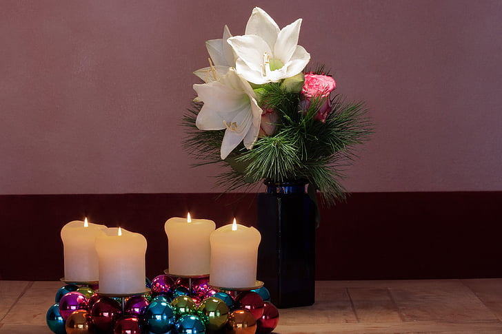 advent wreath, amaryllis, white, flowers, flower, plant, botany
