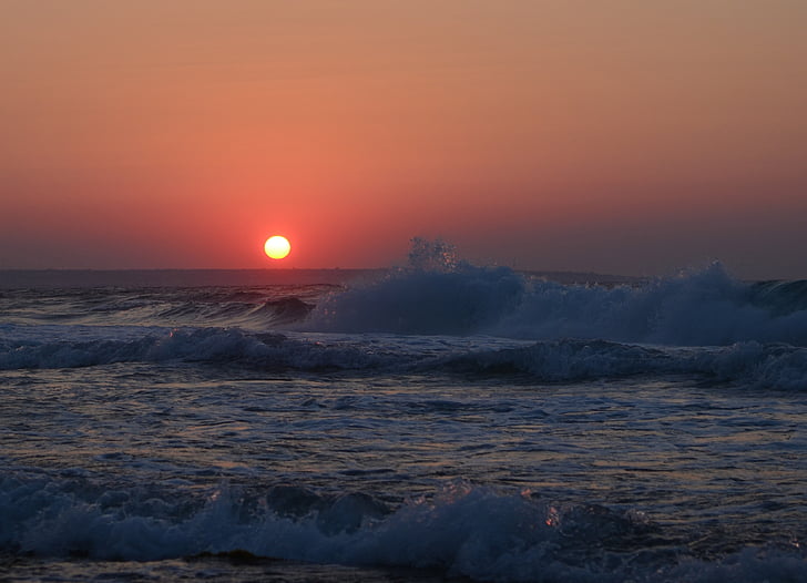 Grčka, Kreta, zalazak sunca, val, udaranje mora o obalu, more, mediteranska