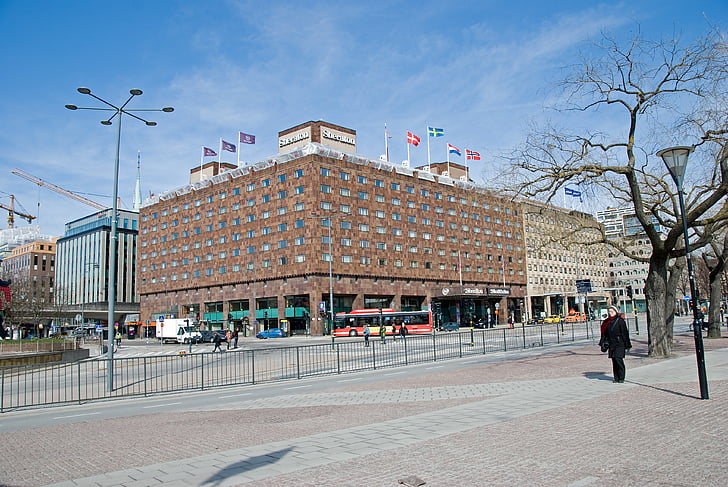 Hotel, Sheraton hotel, Estocolm, Suècia, ciutat, Escandinàvia, façana