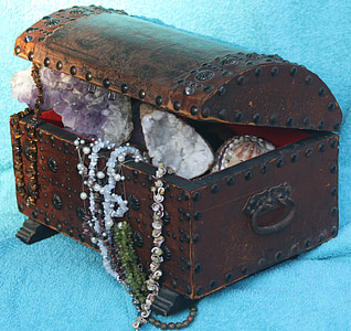 Tesoro, joyas, caja, cofre del tesoro, decoración, joyería, marrón