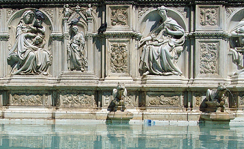 Italija, Sienna, vodnjak, vodne igre, kiparstvo, arhitektura, znan kraj