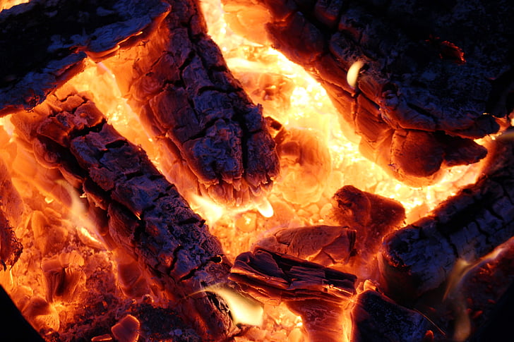 fire, embers, flame, campfire, heat, hot, weissglut