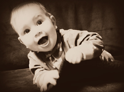 baby, sepia, laughing, infant, boy, kid, face