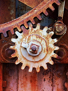 mecanismo de, engranajes de, máquina, mecánica, oxidado, antiguo, maquinaria