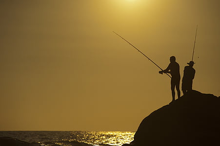 action, backlit, beach, dawn, dusk, evening, fishing